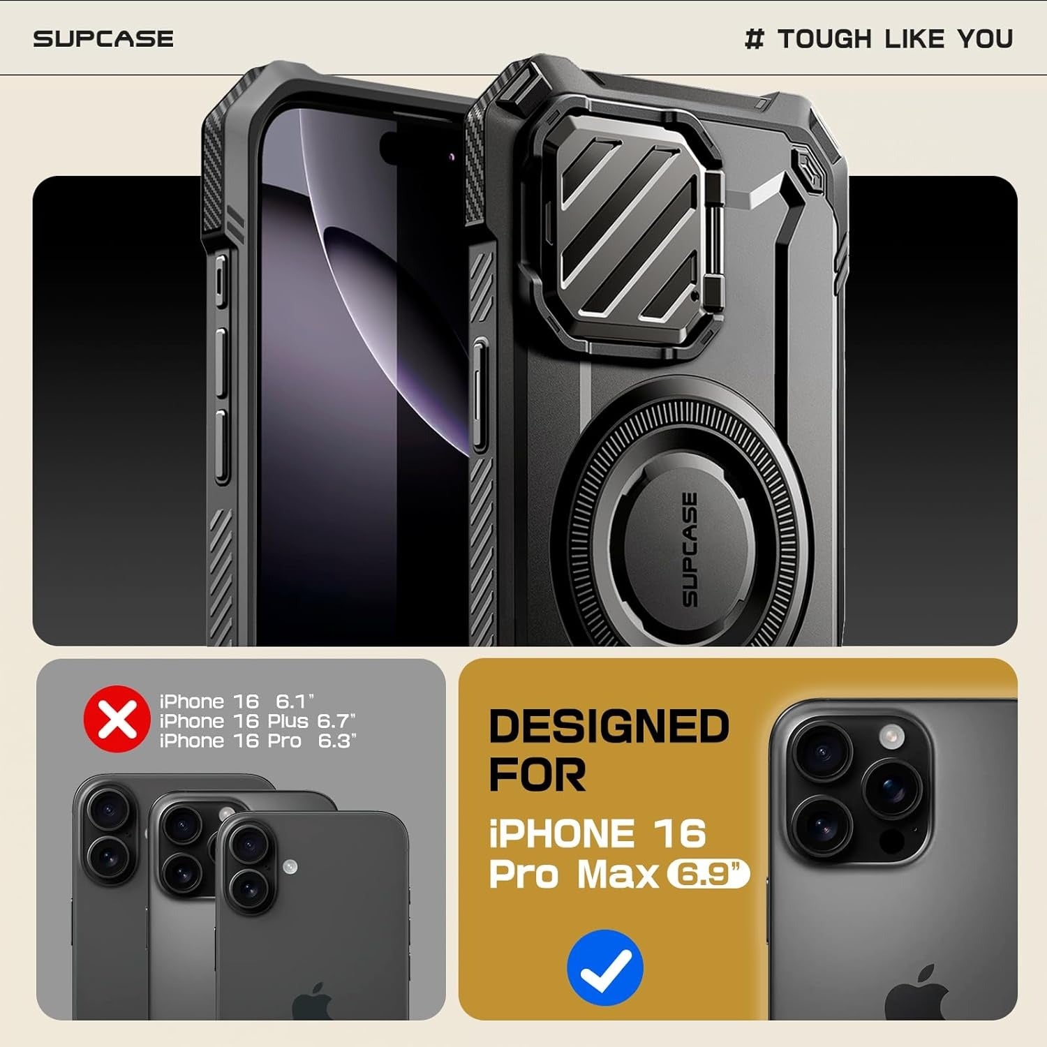 Handyhülle für iPhone 16 Pro Max, Supcase UB Mag XT (CC) mit MagSafe, Schwarz