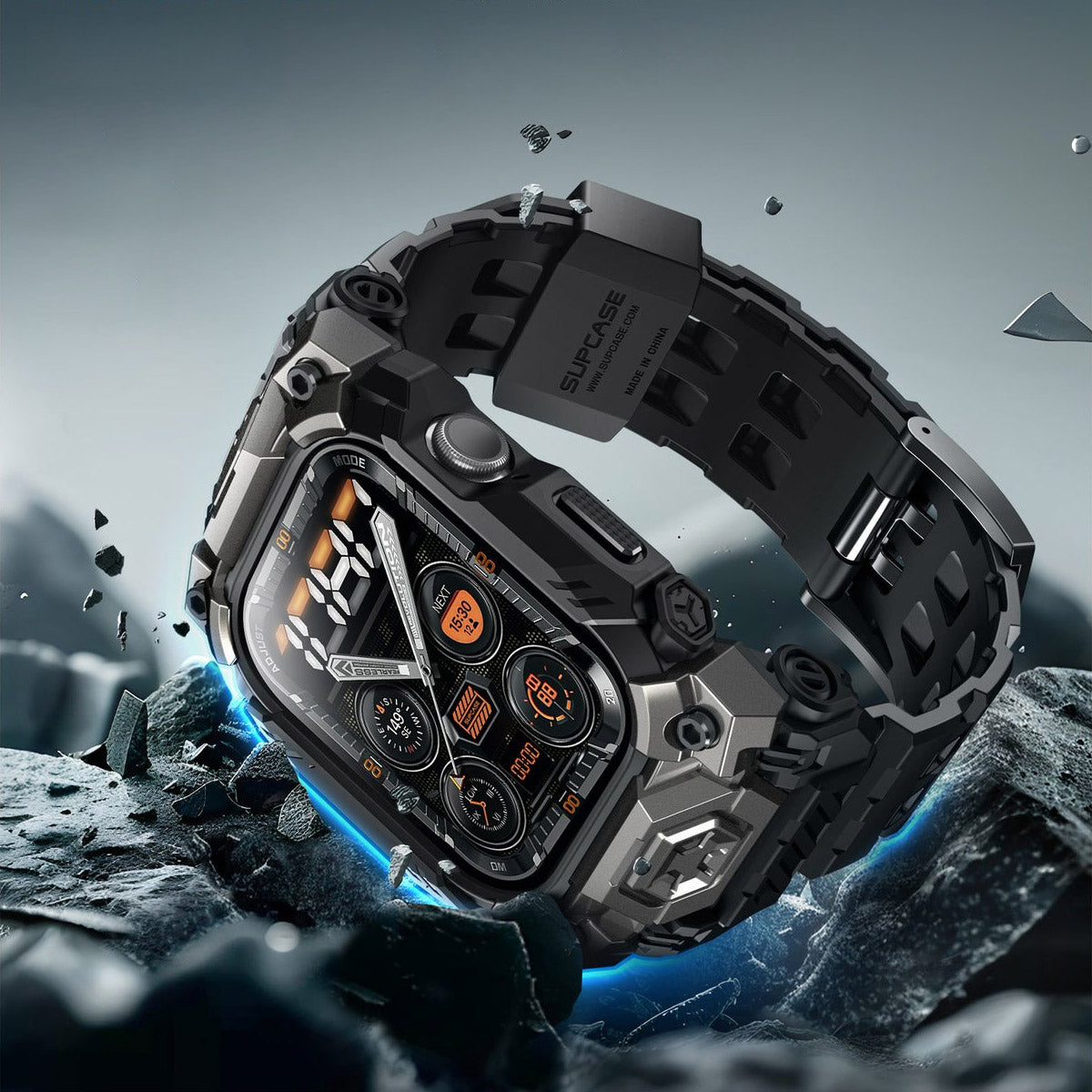 Schutzhülle mit Armband für Apple Watch 11 / 10 46mm, Supcase UB Ore, Schwarz-Grau