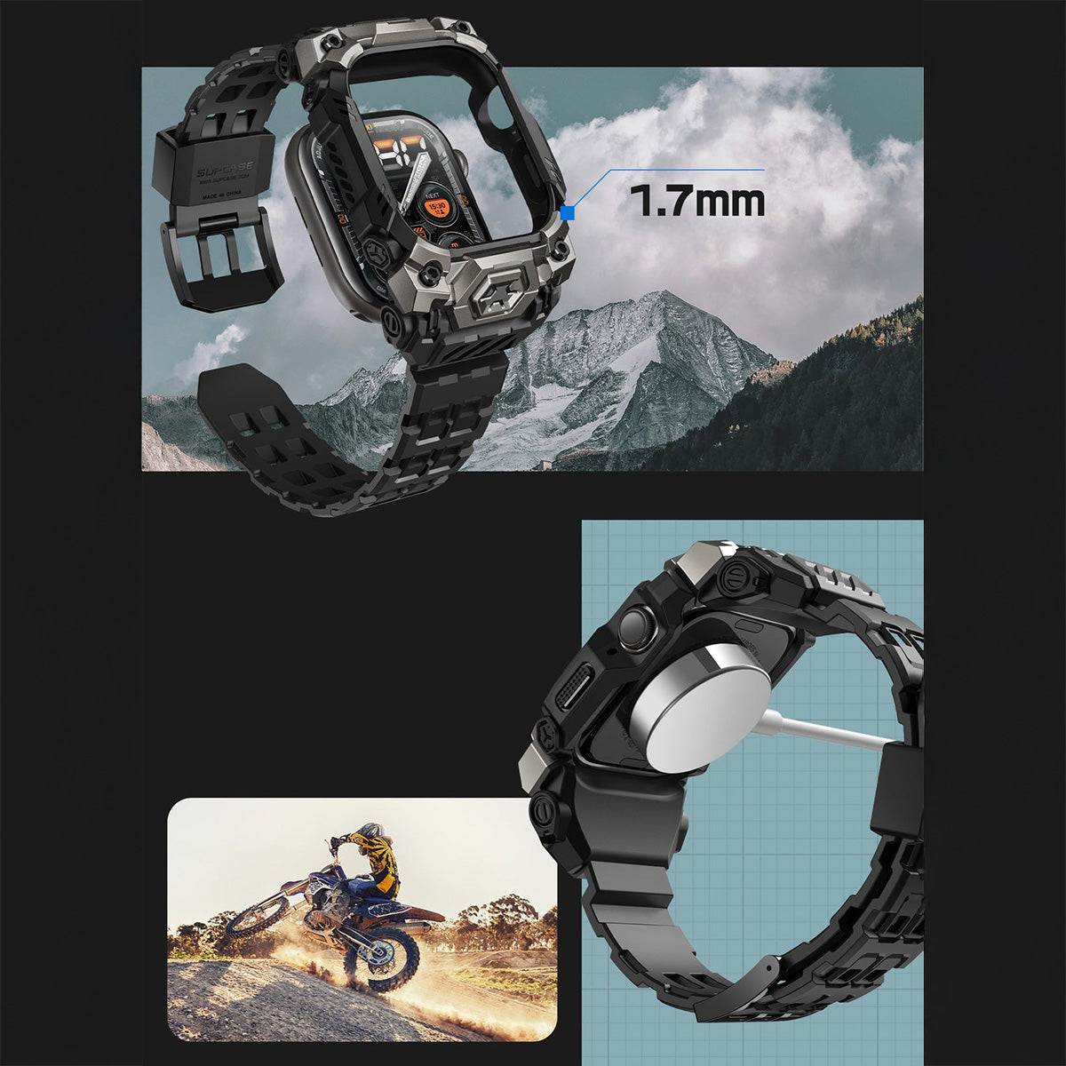 Schutzhülle mit Armband für Apple Watch 11 / 10 46mm, Supcase UB Ore, Schwarz-Grau