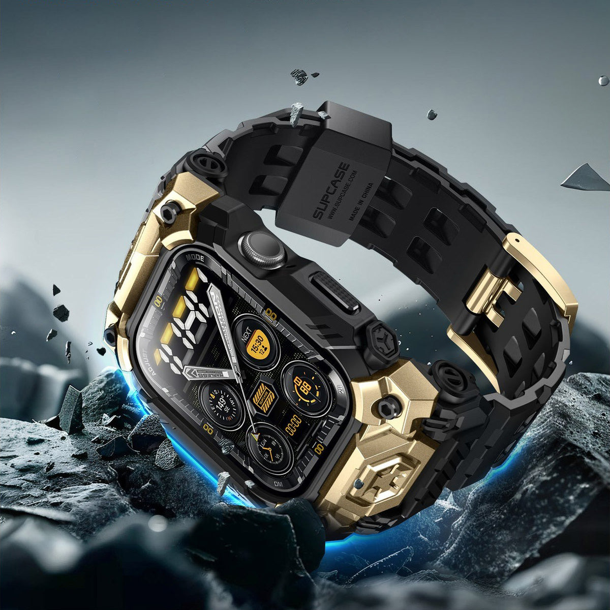 Schutzhülle mit Armband für Apple Watch 11 / 10 (46 mm), Supcase UB Ore, Schwarz-Golden