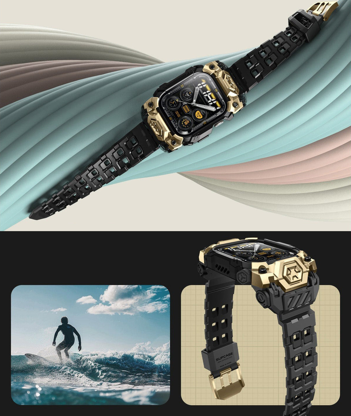 Schutzhülle mit Armband für Apple Watch 11 / 10 (46 mm), Supcase UB Ore, Schwarz-Golden