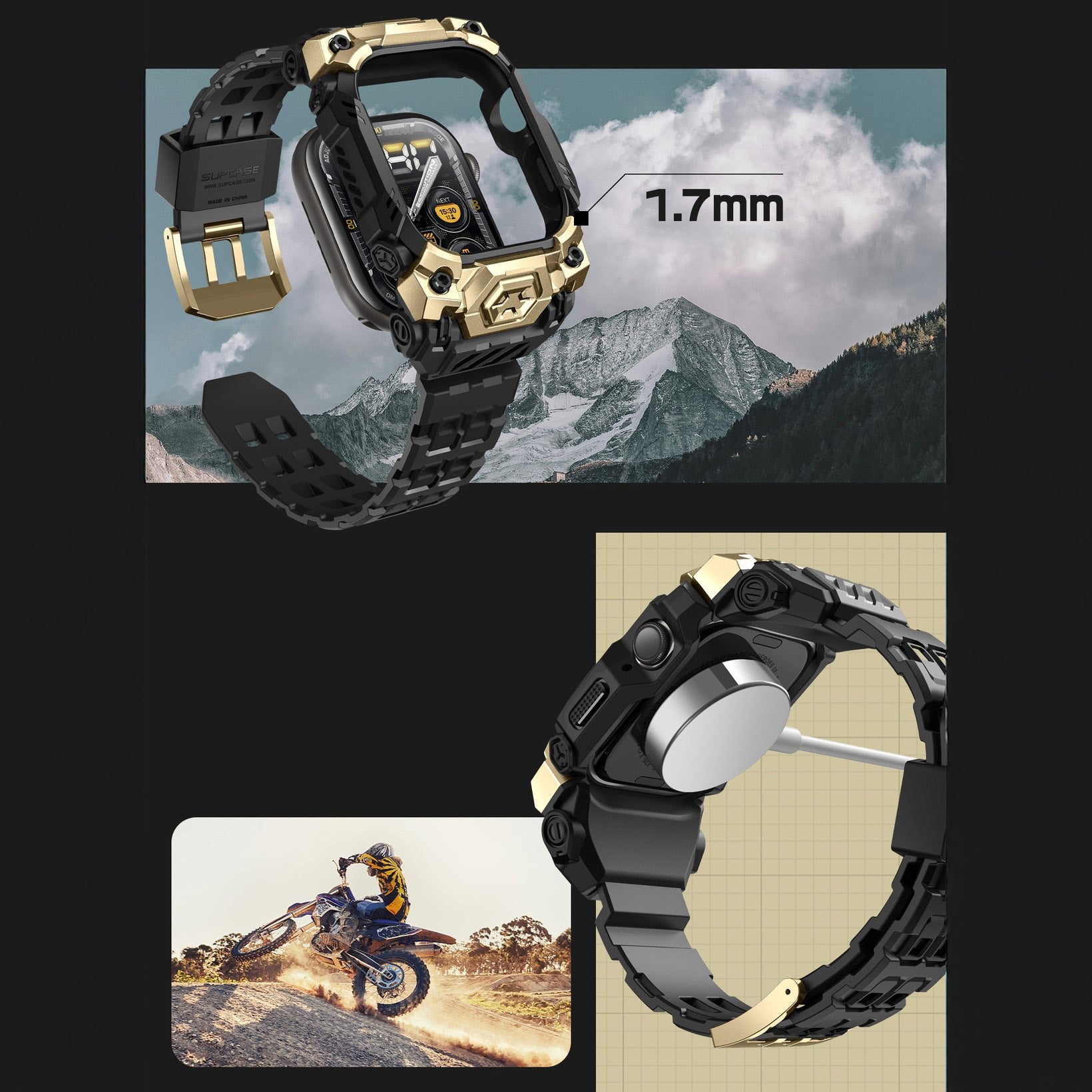Schutzhülle mit Armband für Apple Watch 11 / 10 (46 mm), Supcase UB Ore, Schwarz-Golden