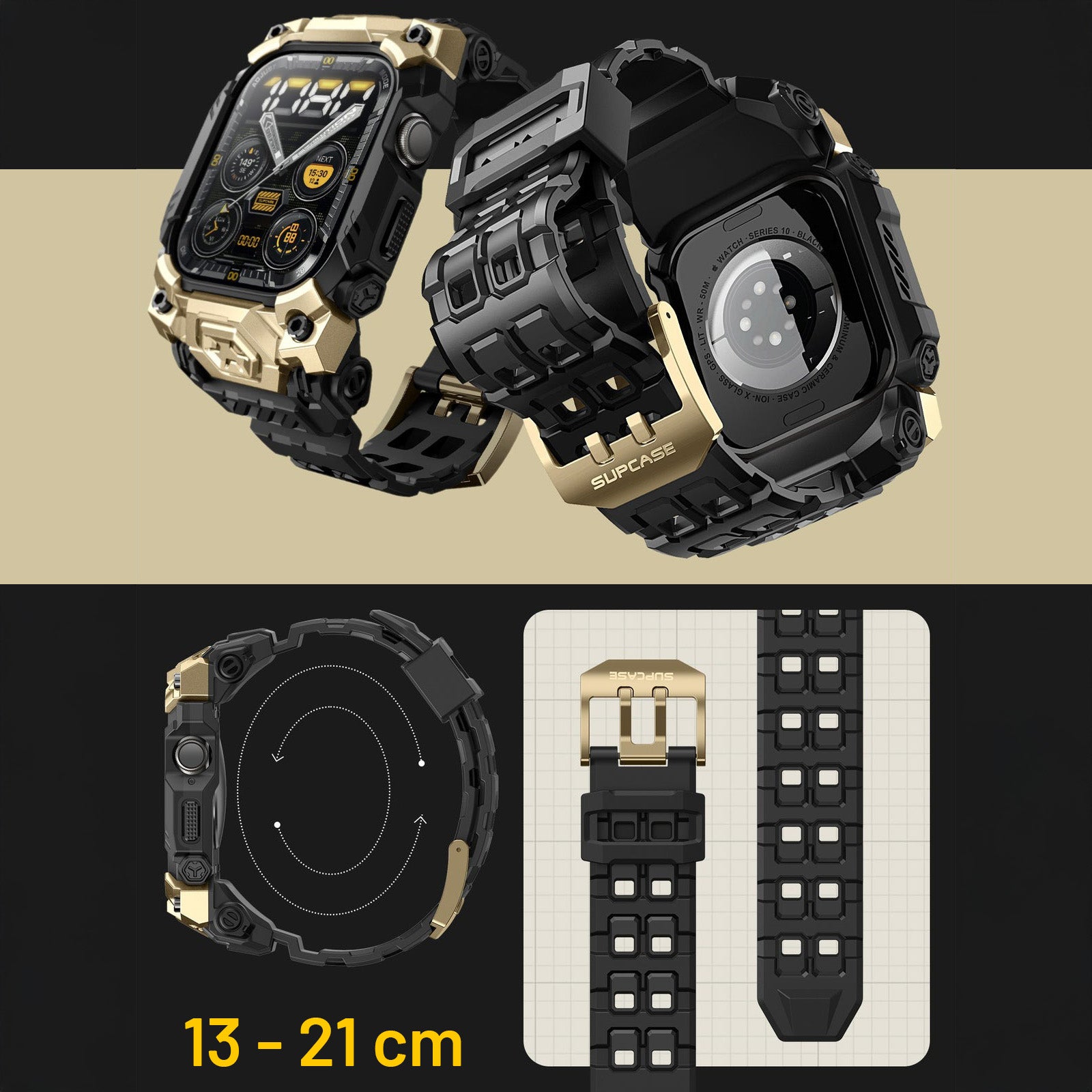 Schutzhülle mit Armband für Apple Watch 11 / 10 (46 mm), Supcase UB Ore, Schwarz-Golden