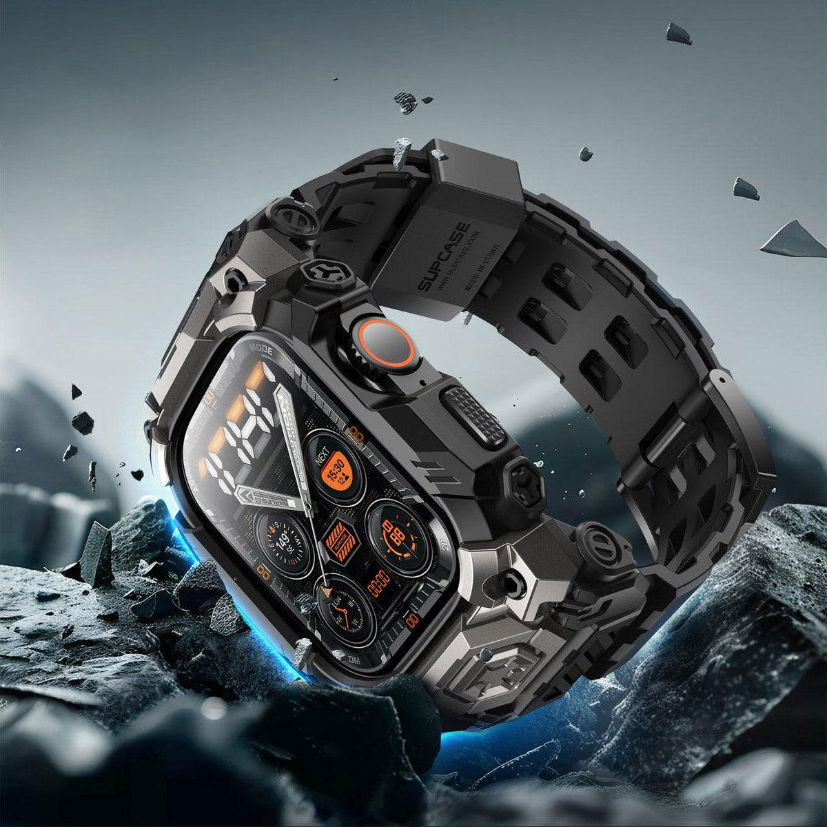 Schutzhülle mit Armband für Apple Watch Ultra 3/2/1 49mm, Supcase UB Ore, Schwarz-Grau