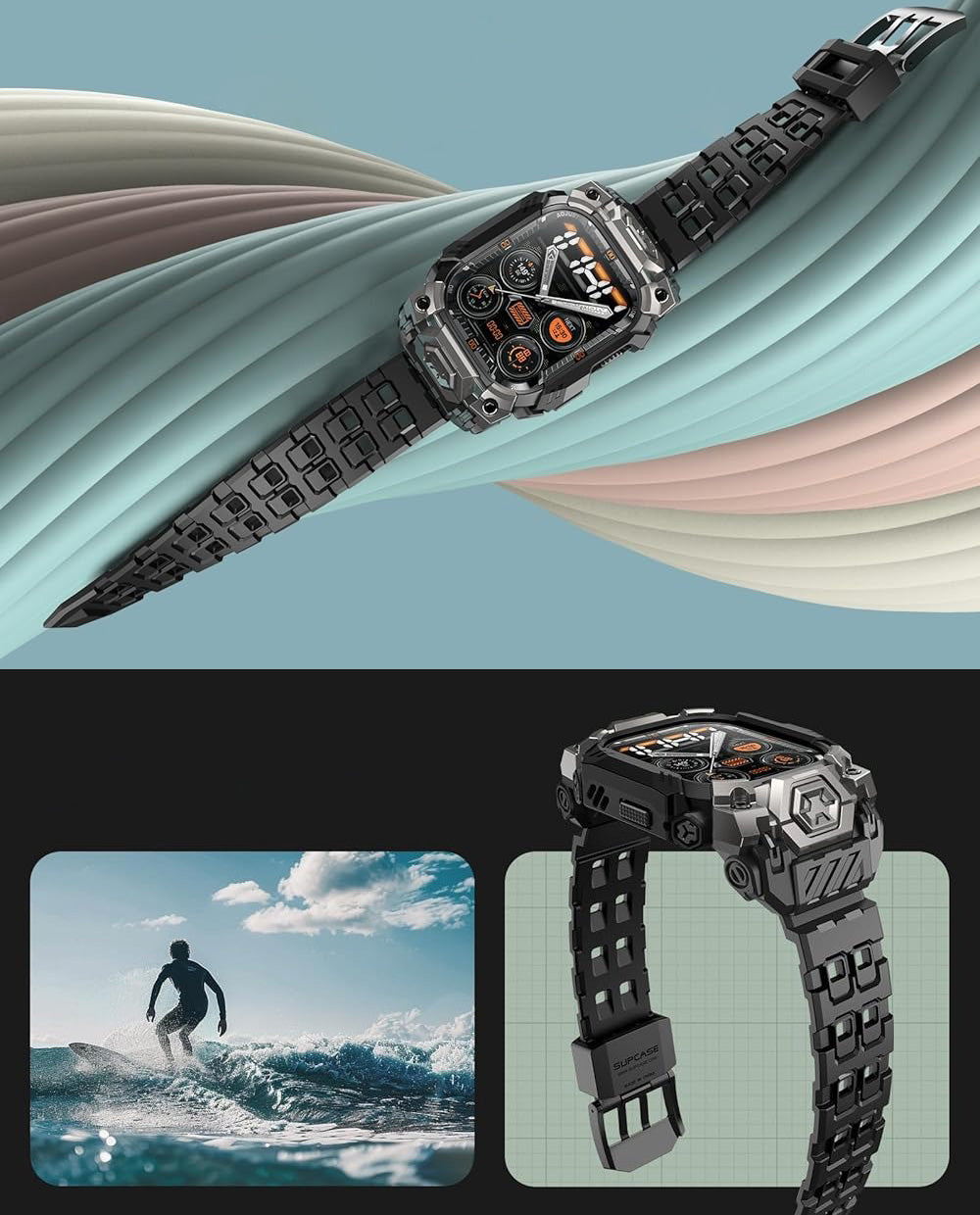 Schutzhülle mit Armband für Apple Watch Ultra 3/2/1 49mm, Supcase UB Ore, Schwarz-Grau