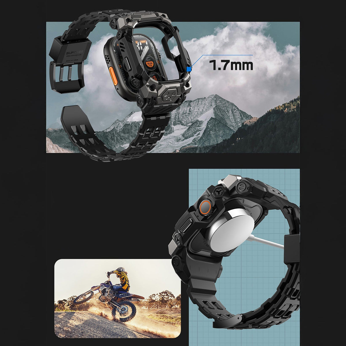 Schutzhülle mit Armband für Apple Watch Ultra 3/2/1 49mm, Supcase UB Ore, Schwarz-Grau