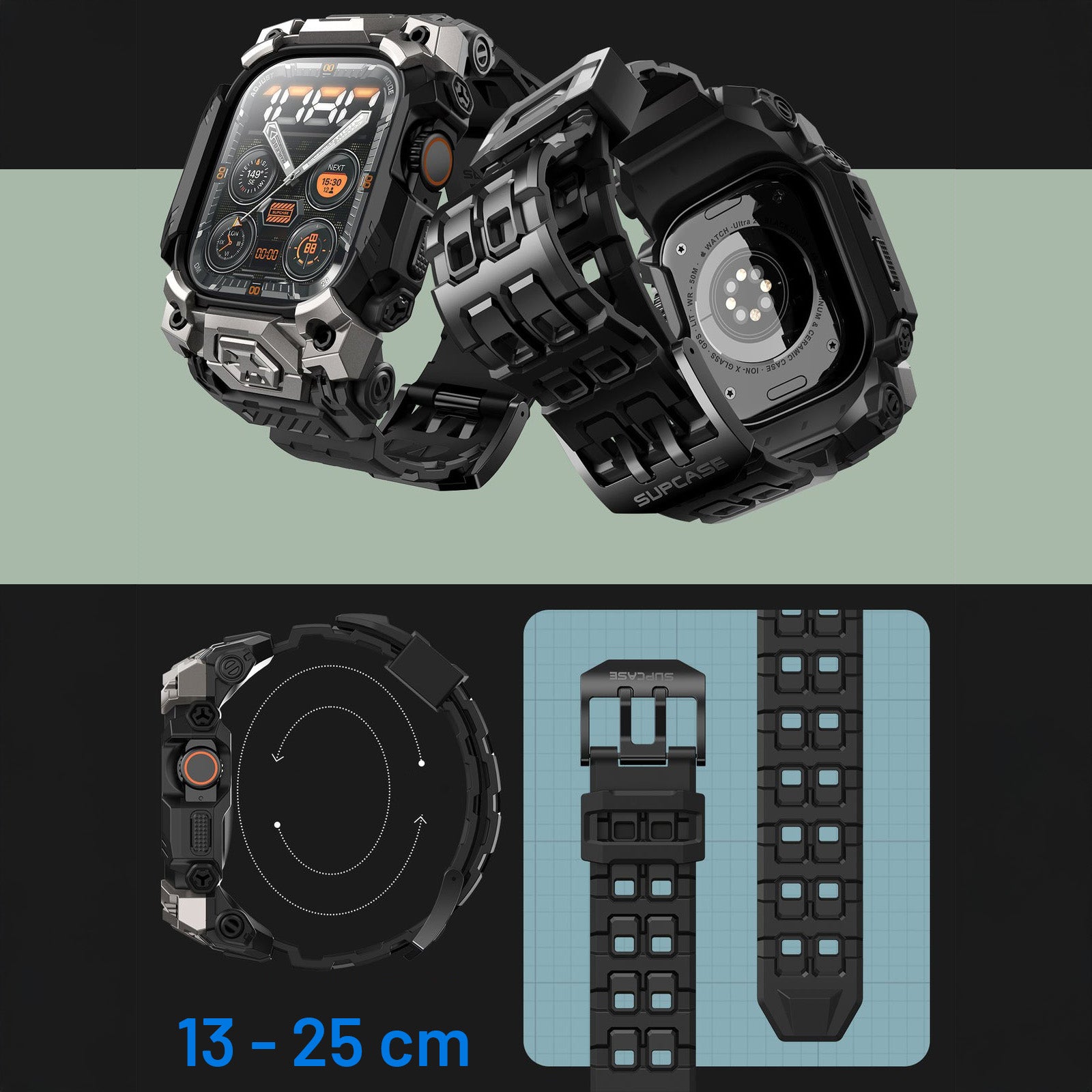 Schutzhülle mit Armband für Apple Watch Ultra 3/2/1 49mm, Supcase UB Ore, Schwarz-Grau
