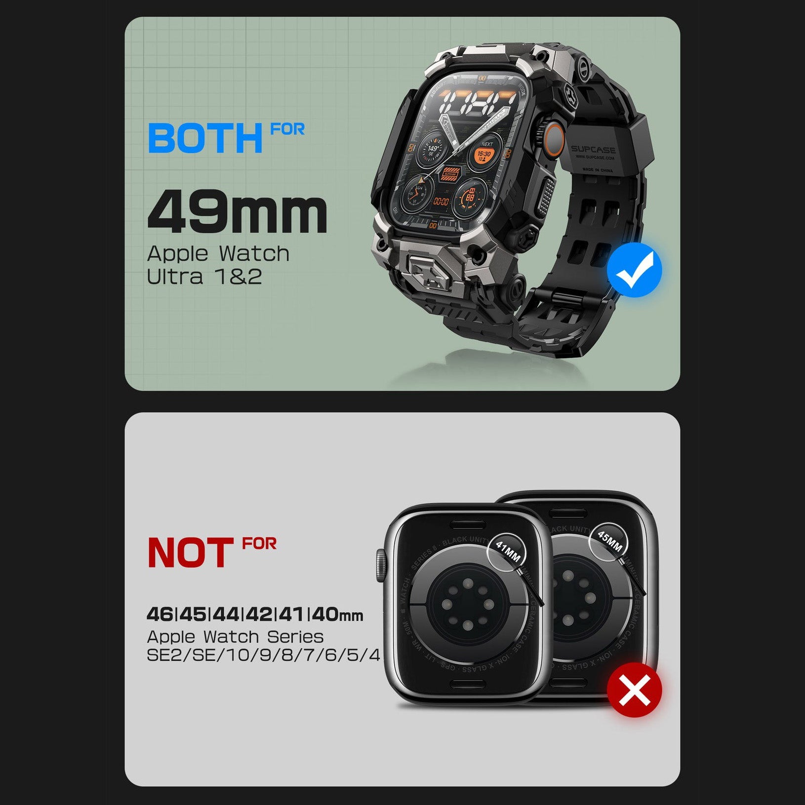 Schutzhülle mit Armband für Apple Watch Ultra 3/2/1 49mm, Supcase UB Ore, Schwarz-Grau