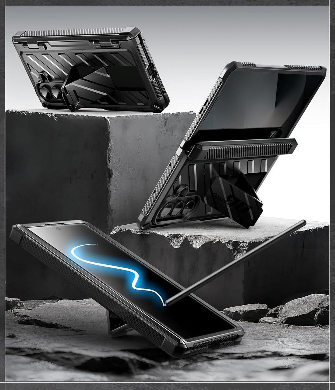 Handyhülle + Glas für Galaxy Z Fold7, Supcase UB Pro BackSP 9H, Schwarz