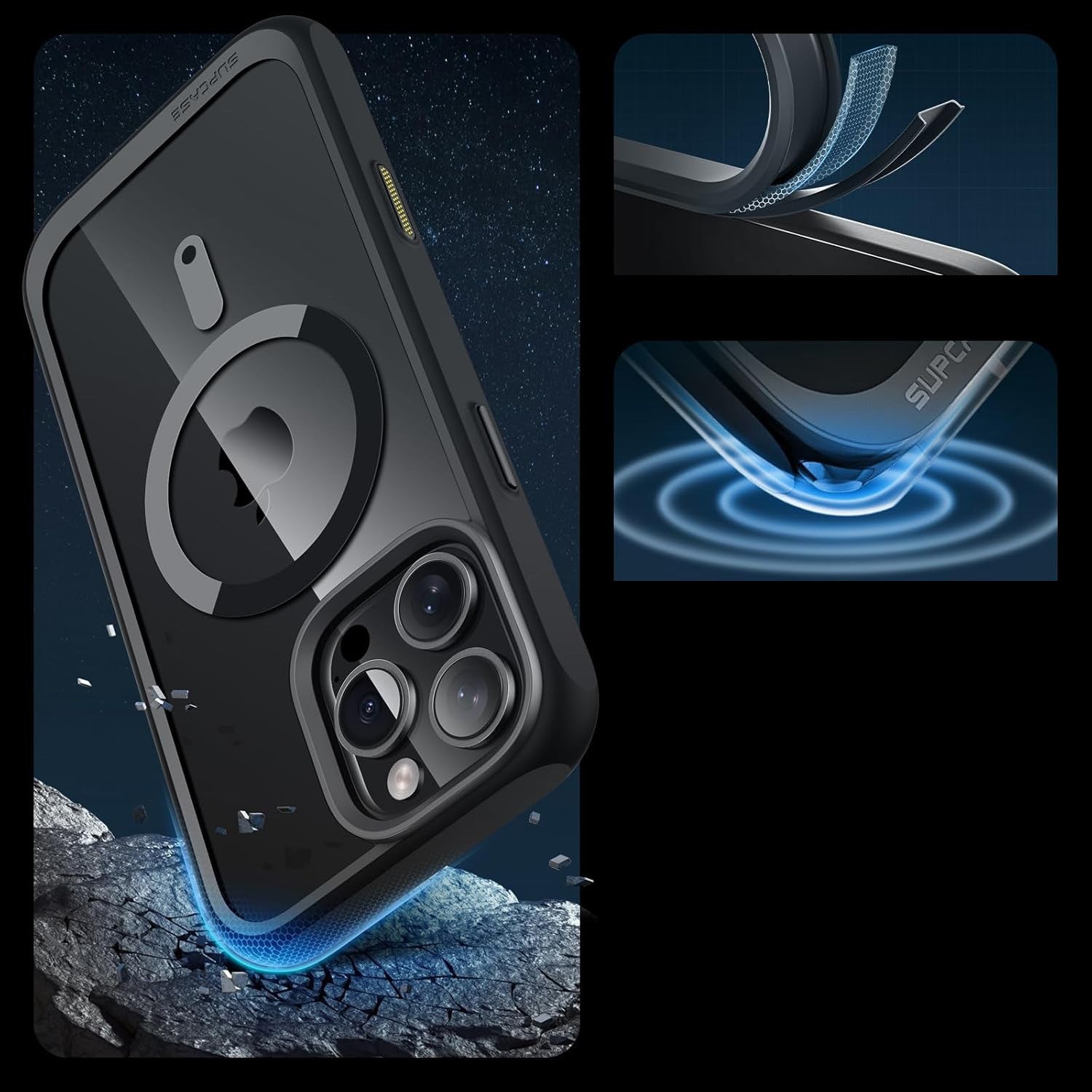 Handyhülle für iPhone 16 Pro, Supcase UB Mag mit MagSafe (CC), Transparent-Schwarz
