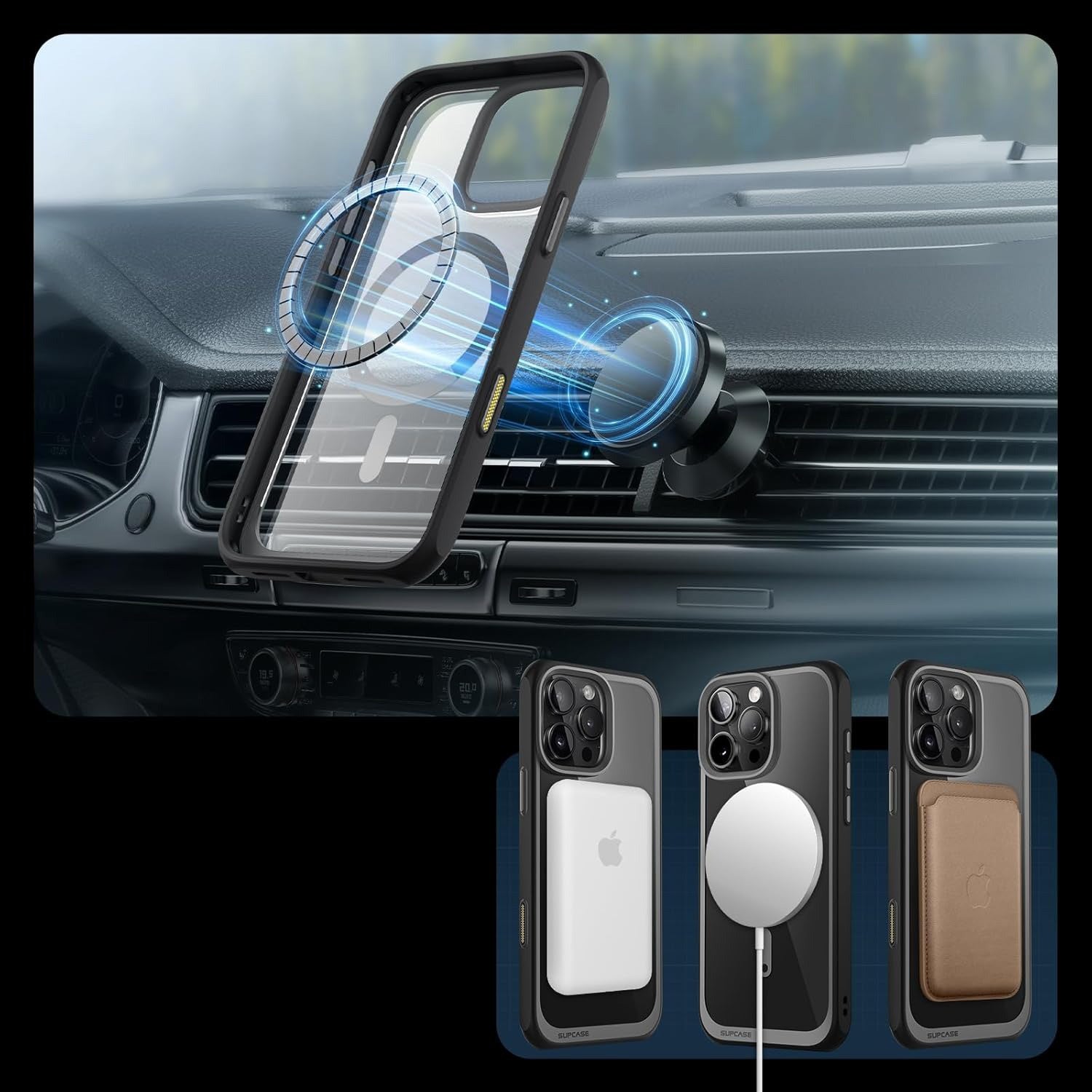 Handyhülle für iPhone 16 Pro, Supcase UB Mag mit MagSafe (CC), Transparent-Schwarz