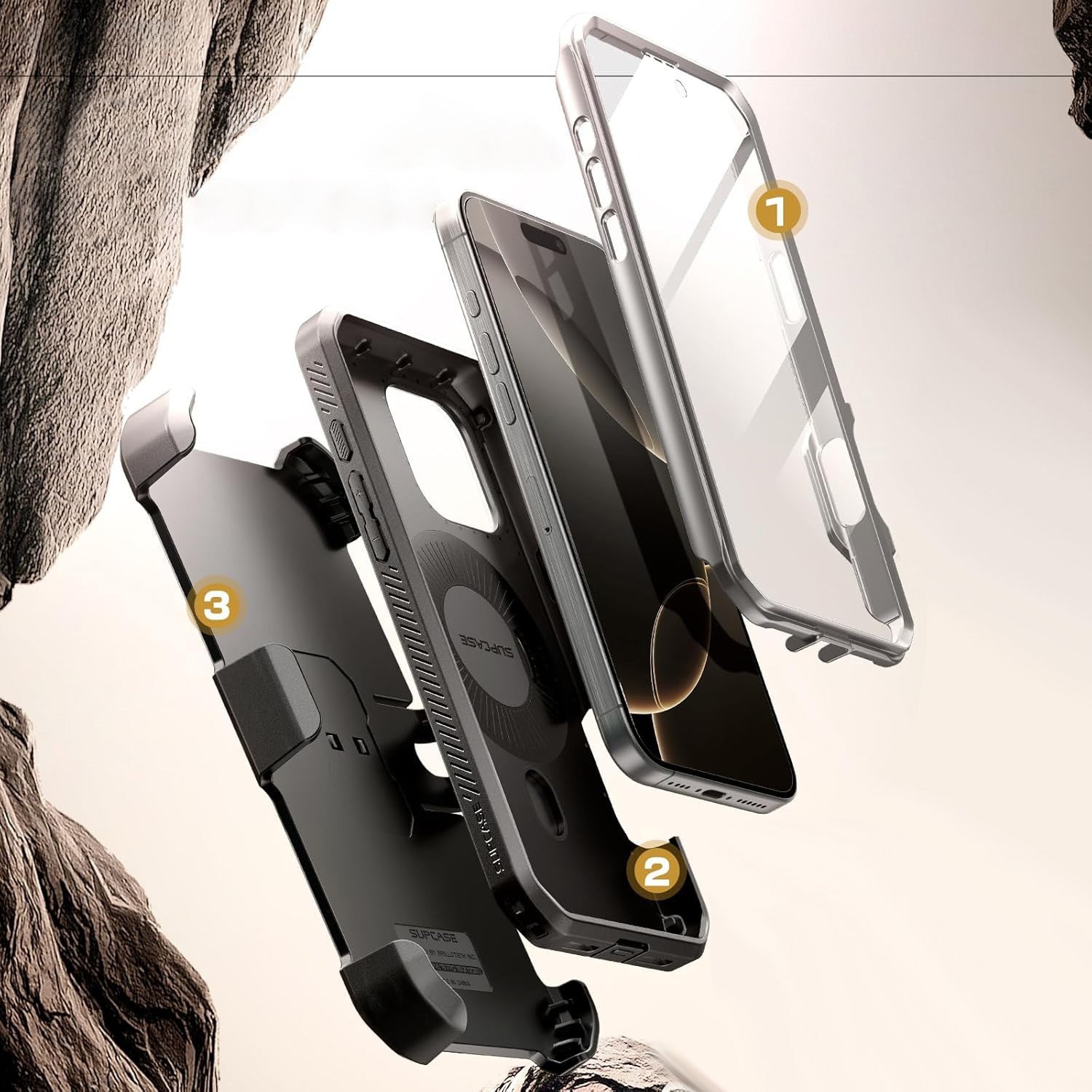Handyhülle für iPhone 16 Pro, Supcase UB Pro Mag mit MagSafe SP, Grau