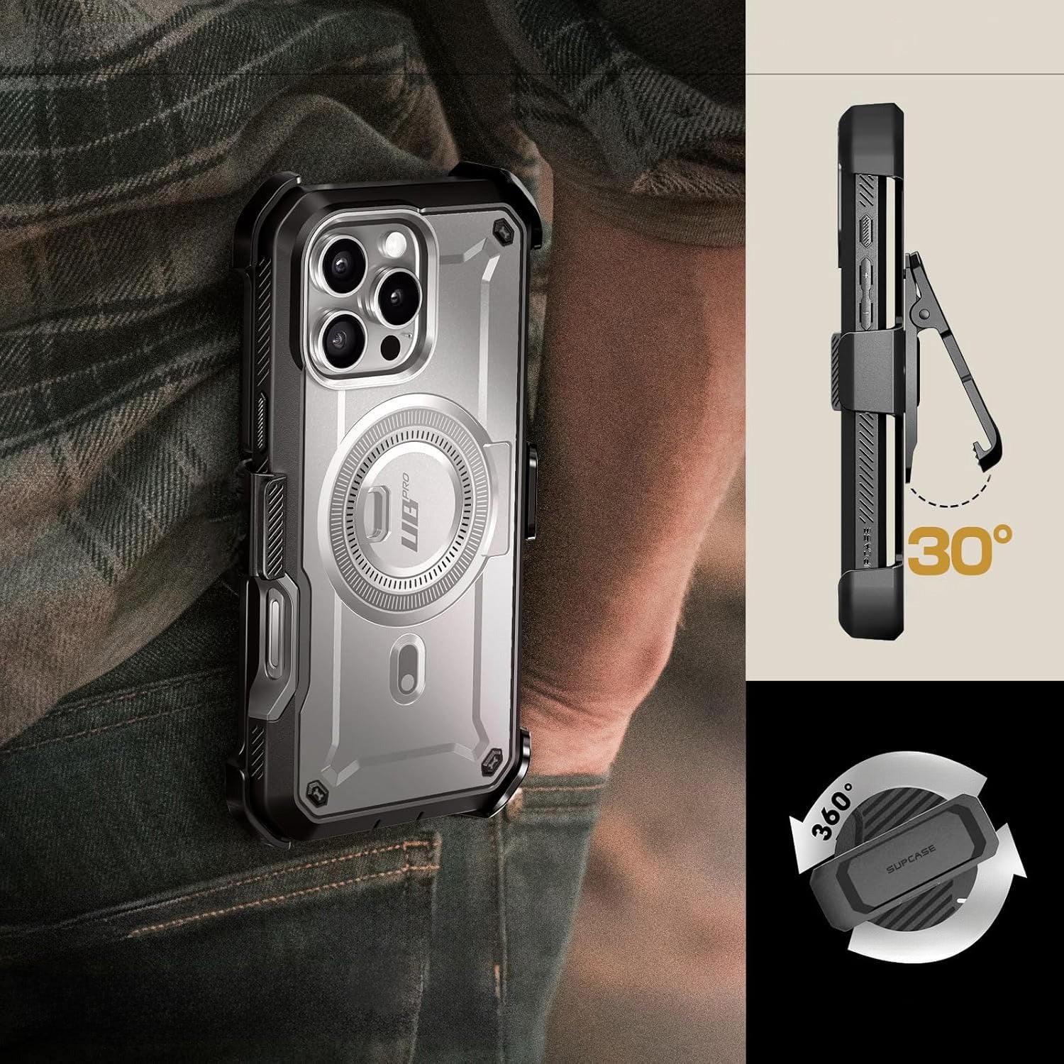 Handyhülle für iPhone 16 Pro, Supcase UB Pro Mag mit MagSafe SP, Grau