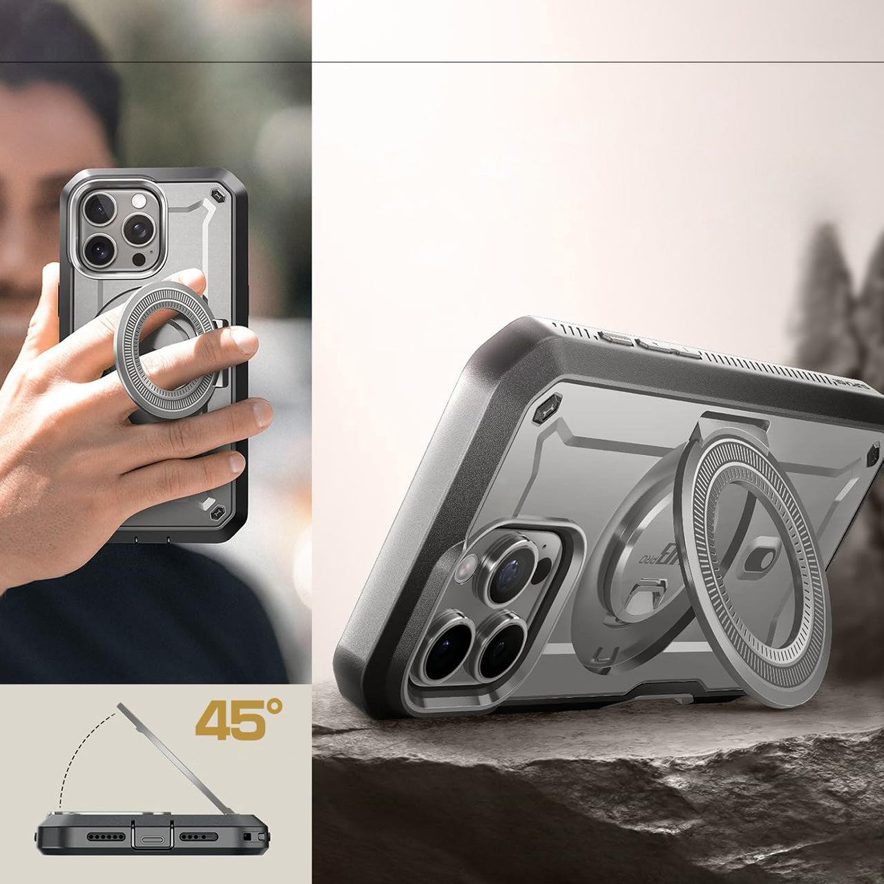 Handyhülle für iPhone 16 Pro, Supcase UB Pro Mag mit MagSafe SP, Grau
