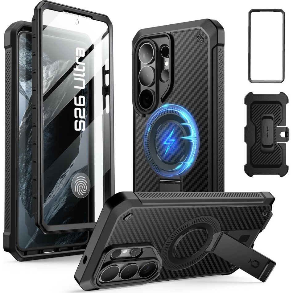 Handyhülle für Galaxy S26 Ultra, Supcase UB Pro Mag Aramid mit MagSafe SP+noSP, Schwarz mit Kohlefaser