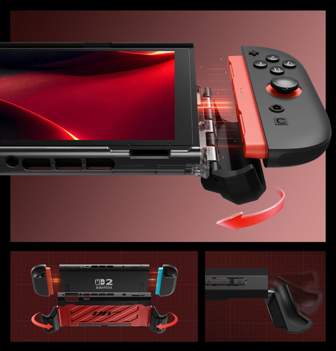 Schutzhülle für Nintendo Switch 2, Supcase UB Pro, Rot-Schwarz