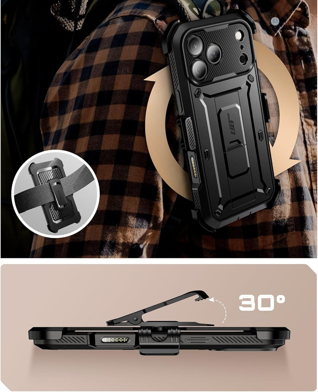 Handyhülle für iPhone 17 Pro, Supcase UB Pro SP (CC), Schwarz