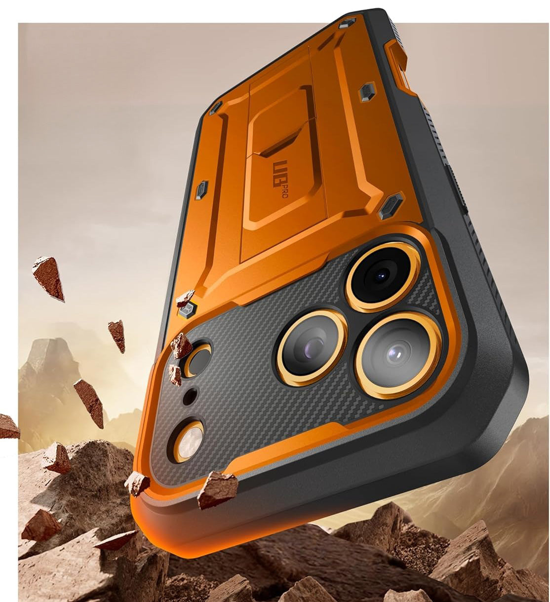 Handyhülle für iPhone 17 Pro, Supcase UB Pro SP (CC), Schwarz-Orange
