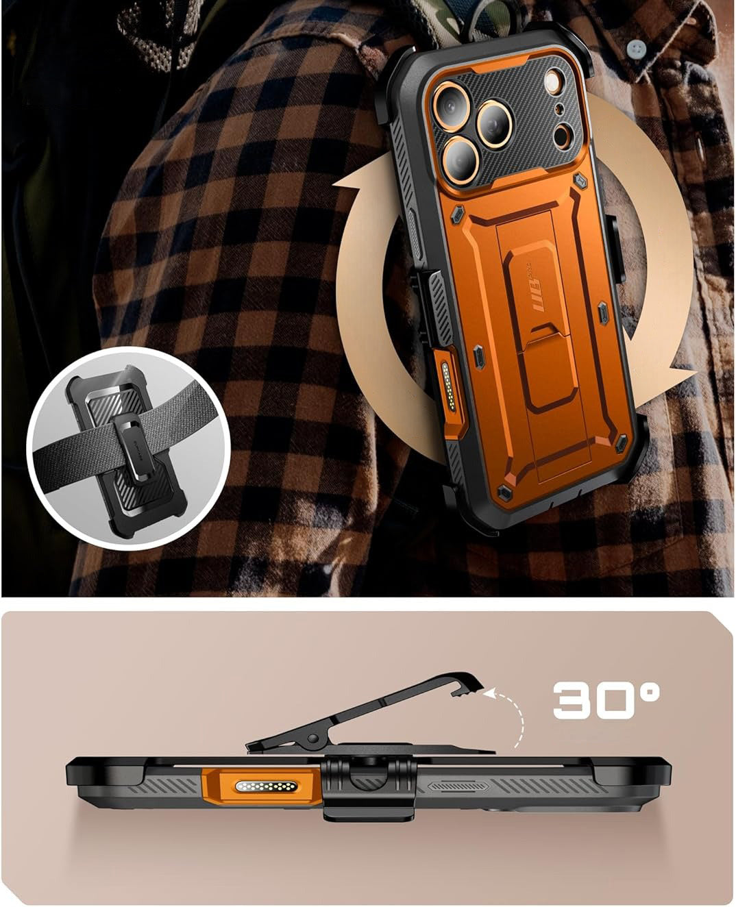 Handyhülle für iPhone 17 Pro, Supcase UB Pro SP (CC), Schwarz-Orange
