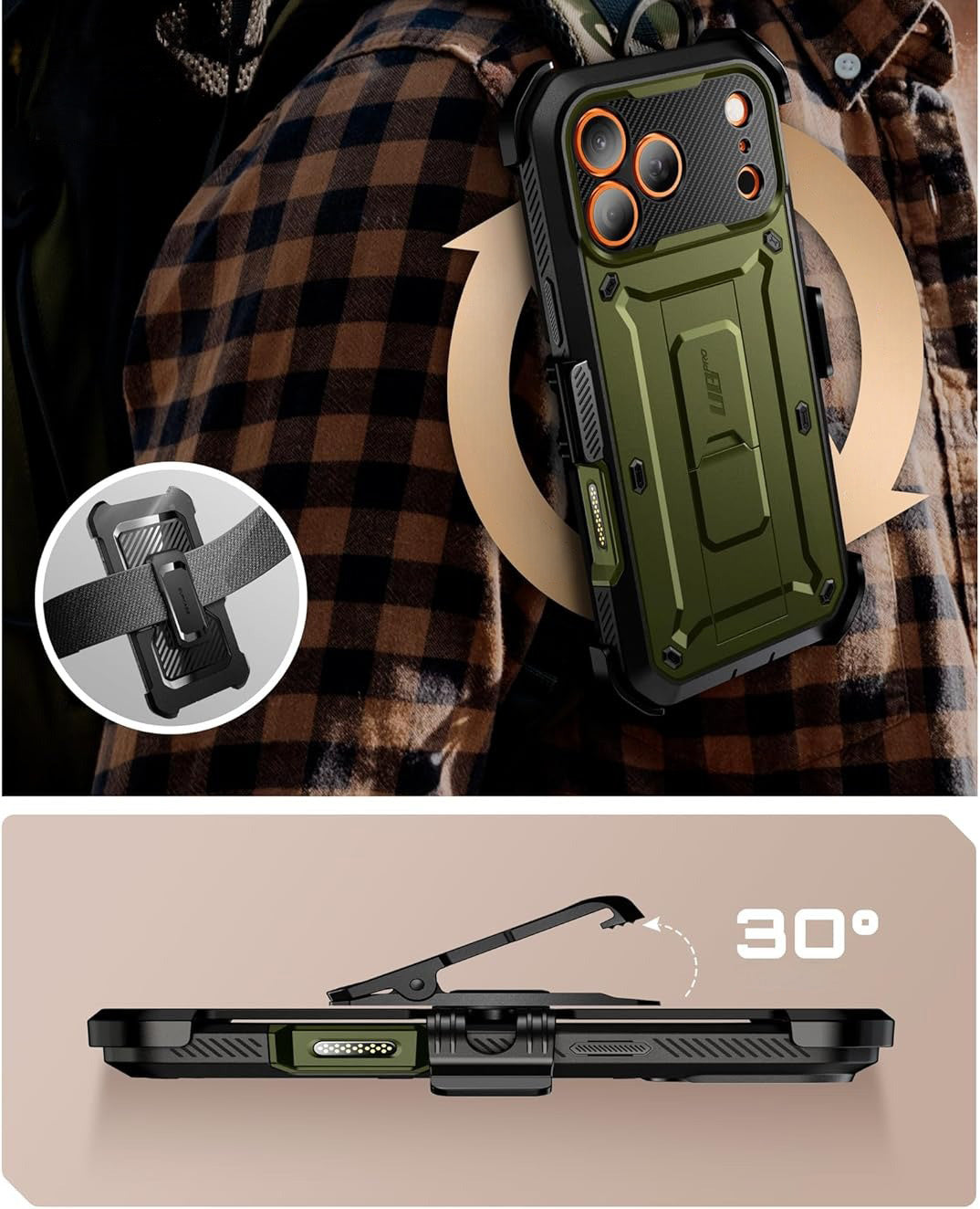 Handyhülle für iPhone 17 Pro, Supcase UB Pro SP (CC), Schwarz-Grün