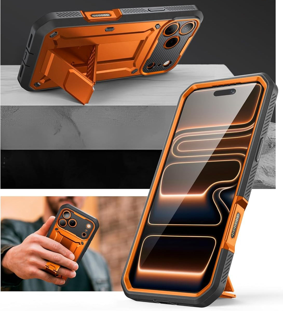 Handyhülle für iPhone 17 Pro Max, Supcase UB Pro SP (CC), Schwarz-Orange