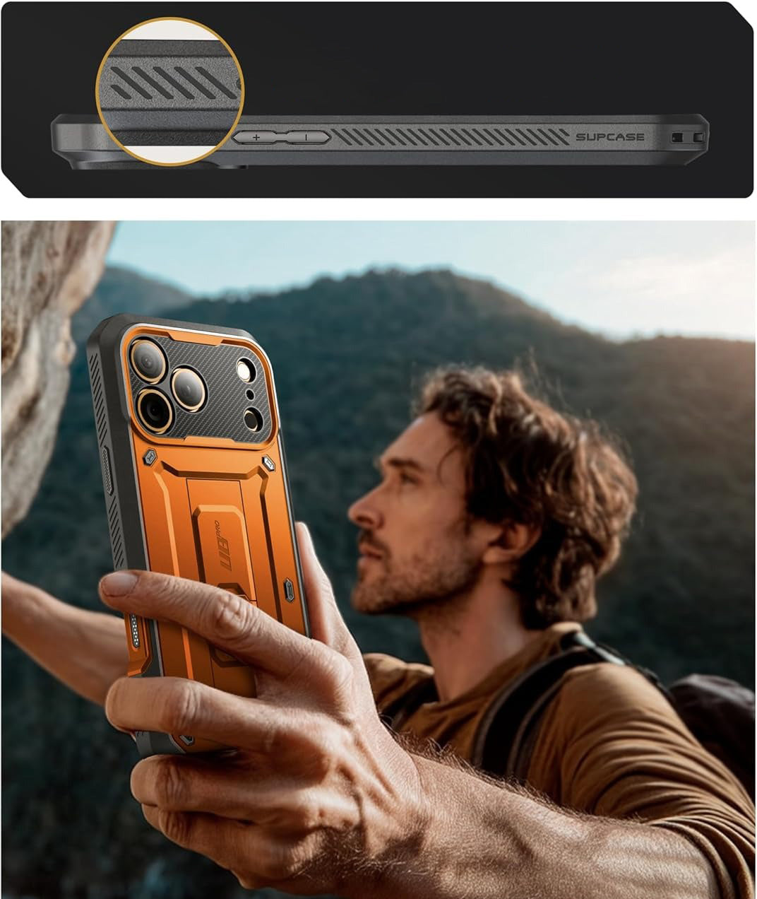 Handyhülle für iPhone 17 Pro Max, Supcase UB Pro SP (CC), Schwarz-Orange