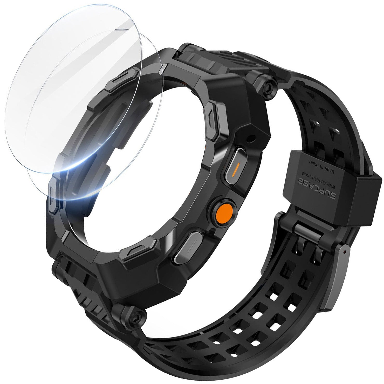 Schutzhülle mit Armband für Galaxy Watch Ultra 2 / 1, Supcase UB Pro + 2x Gehärtetes Glas, Schwarz
