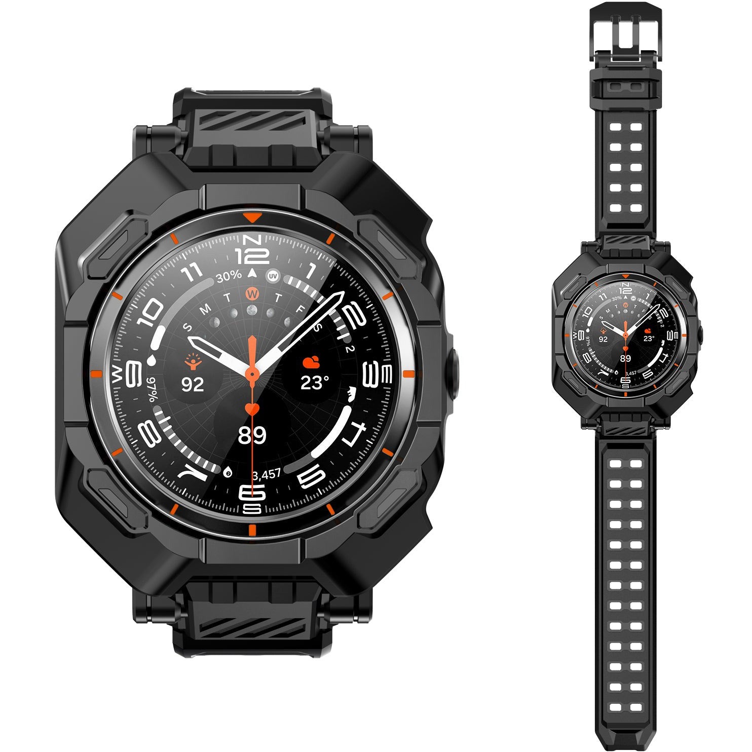 Schutzhülle mit Armband für Galaxy Watch Ultra 2 / 1, Supcase UB Pro + 2x Gehärtetes Glas, Schwarz