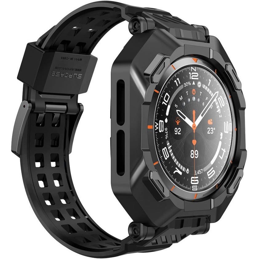 Schutzhülle mit Armband für Galaxy Watch Ultra 2 / 1, Supcase UB Pro + 2x Gehärtetes Glas, Schwarz