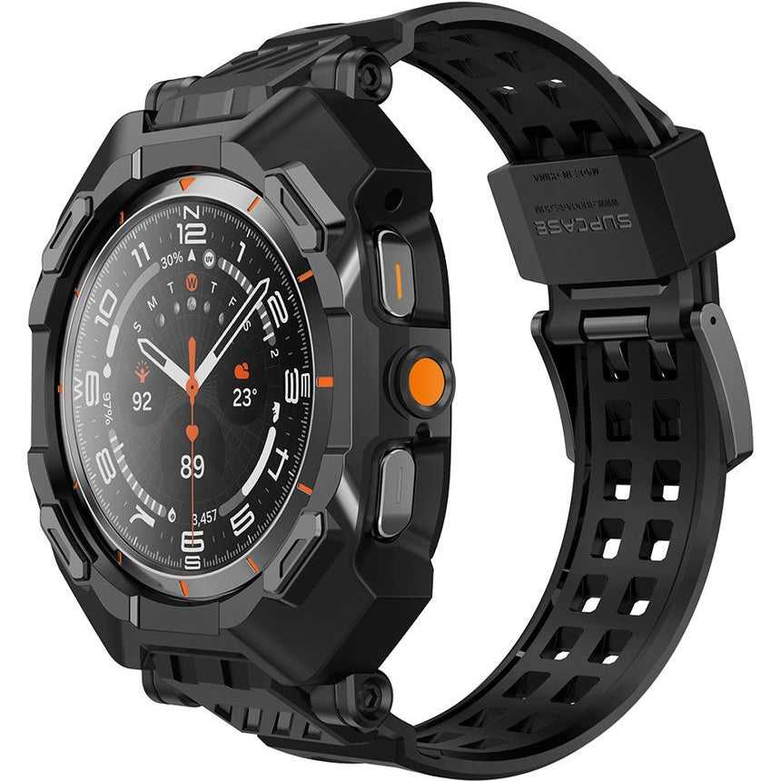 Schutzhülle mit Armband für Galaxy Watch Ultra 2 / 1, Supcase UB Pro + 2x Gehärtetes Glas, Schwarz