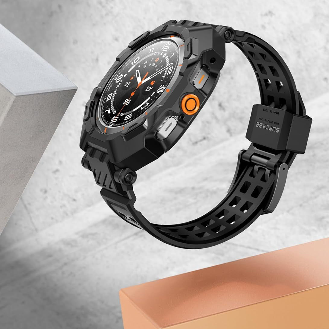 Schutzhülle mit Armband für Galaxy Watch Ultra 2 / 1, Supcase UB Pro + 2x Gehärtetes Glas, Schwarz
