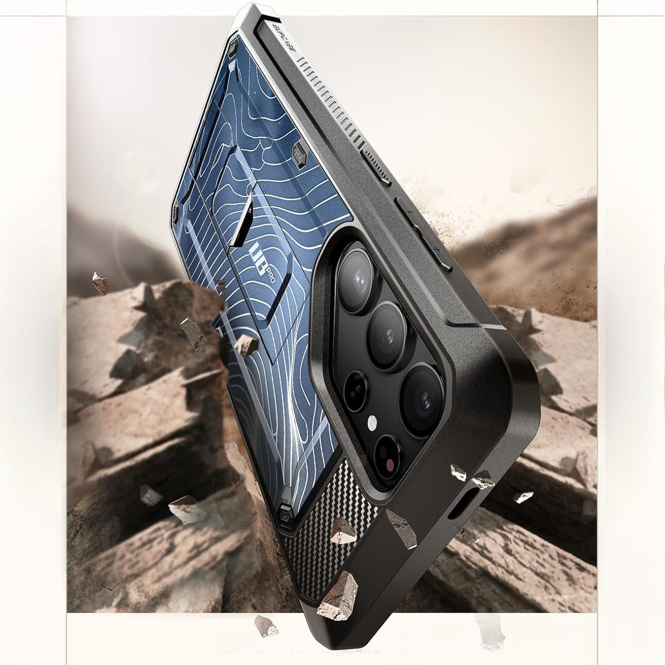 Schutzhülle für Galaxy S24 Ultra, Supcase UB Pro SP+noSP, Blau und Muster