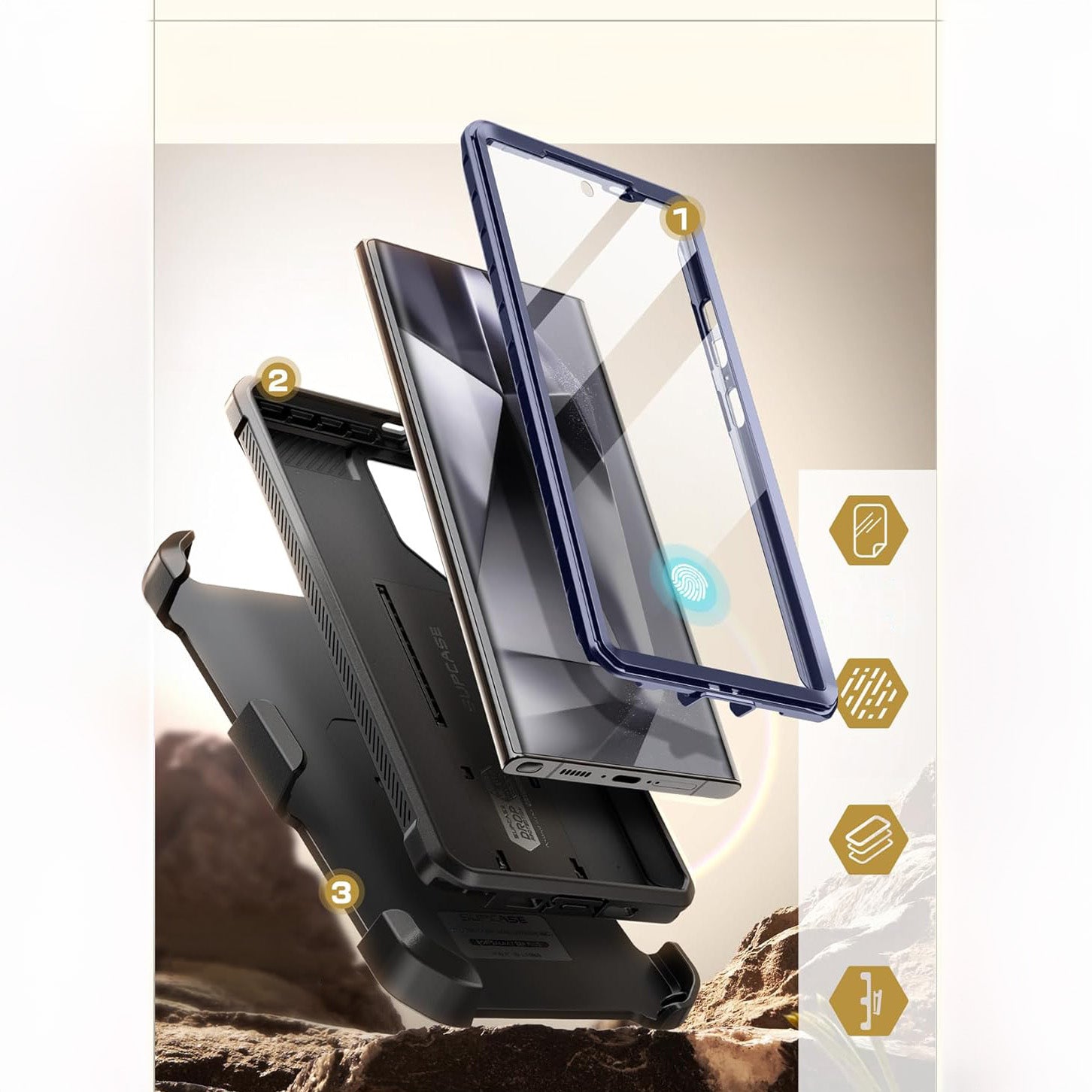 Schutzhülle für Galaxy S24 Ultra, Supcase UB Pro SP+noSP, Blau und Muster
