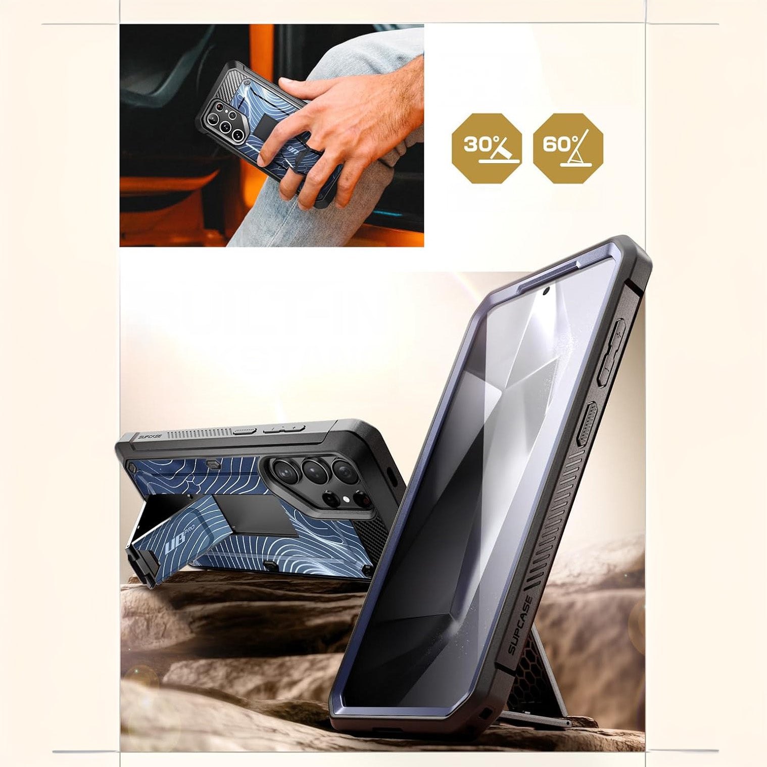 Schutzhülle für Galaxy S24 Ultra, Supcase UB Pro SP+noSP, Blau und Muster