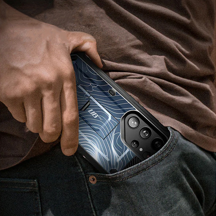 Schutzhülle für Galaxy S24 Ultra, Supcase UB Pro SP+noSP, Blau und Muster