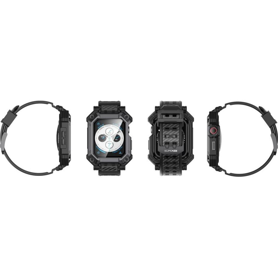 Schutzhülle mit Armband + 2x Glas Supcase UB Pro für Apple Watch 45/44 mm, Schwarz