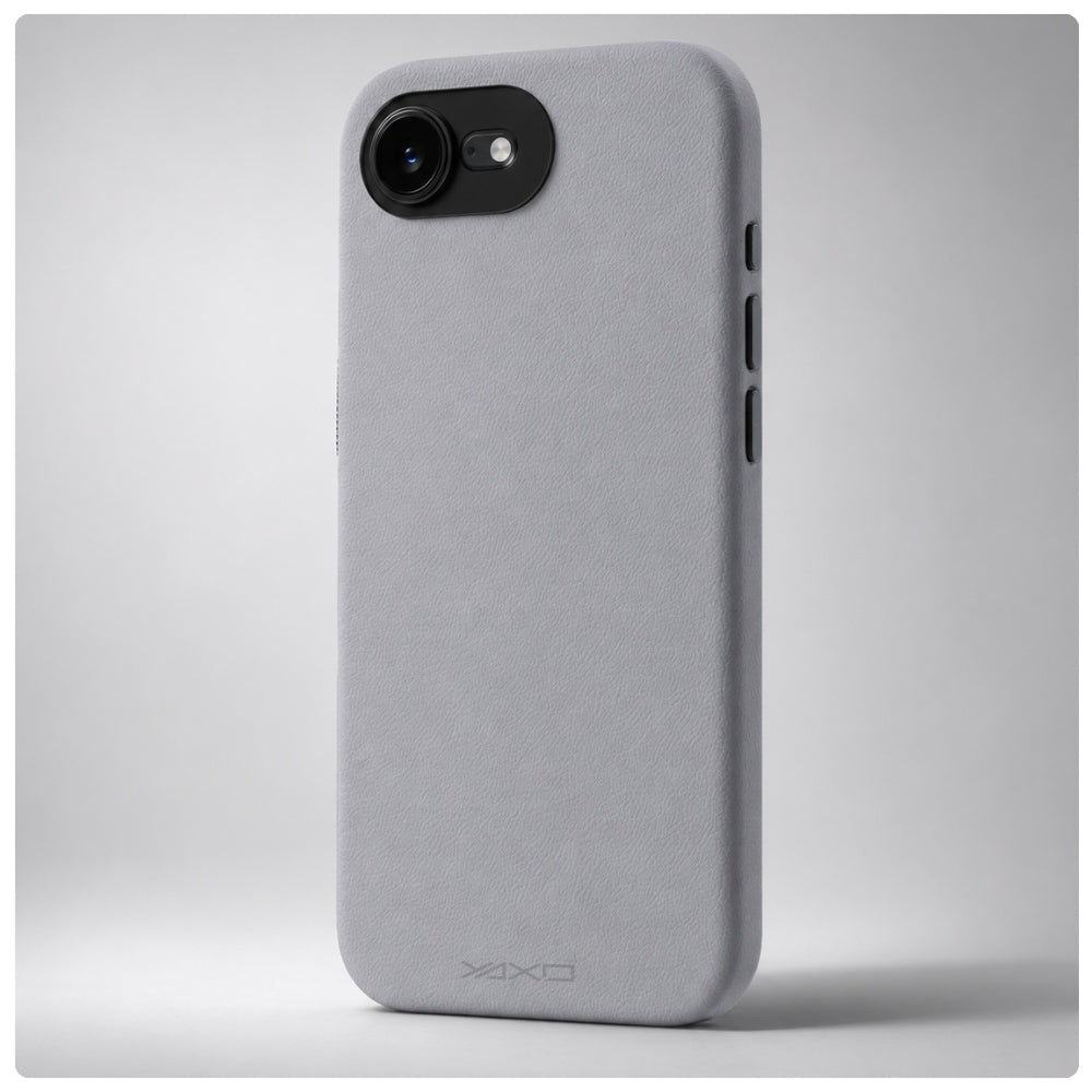 Handyhülle YAXO Leather Gear Slim Case MagSafe für iPhone 17e, grau (9/12)