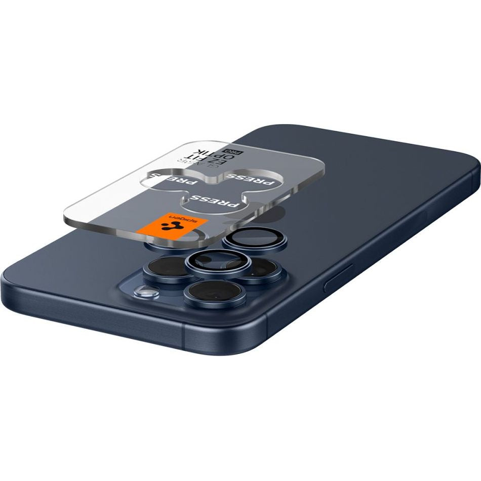 Glas für die Kamera Spigen Glas.tR Ez Fit Optik Pro 2-Pack für iPhone 15 Pro / 15 Pro Max / 14 Pro / 14 Pro Max, Schwarz-lau