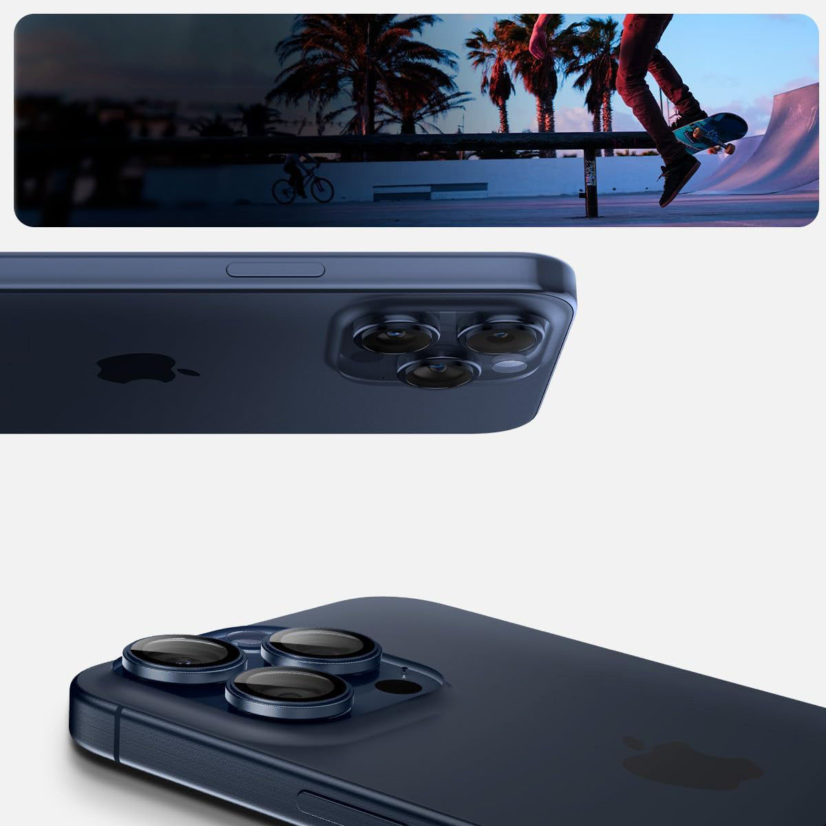 Glas für die Kamera Spigen Glas.tR Ez Fit Optik Pro 2-Pack für iPhone 15 Pro / 15 Pro Max / 14 Pro / 14 Pro Max, Schwarz-lau