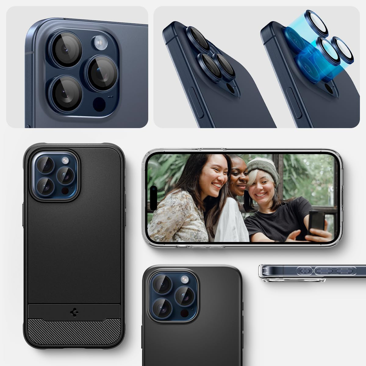 Glas für die Kamera Spigen Glas.tR Ez Fit Optik Pro 2-Pack für iPhone 15 Pro / 15 Pro Max / 14 Pro / 14 Pro Max, Schwarz-lau