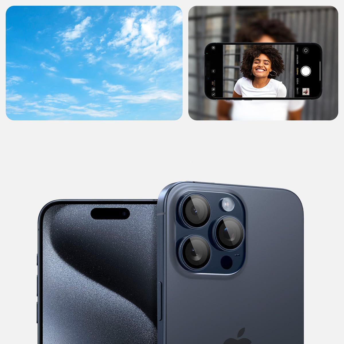 Glas für die Kamera Spigen Glas.tR Ez Fit Optik Pro 2-Pack für iPhone 15 Pro / 15 Pro Max / 14 Pro / 14 Pro Max, Schwarz-lau