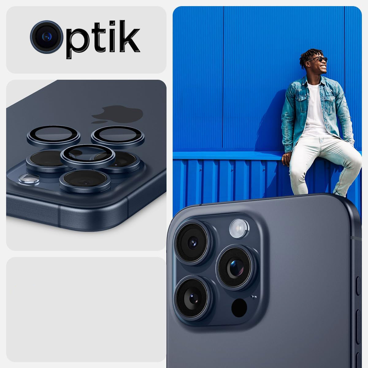 Glas für die Kamera Spigen Glas.tR Ez Fit Optik Pro 2-Pack für iPhone 15 Pro / 15 Pro Max / 14 Pro / 14 Pro Max, Schwarz-lau