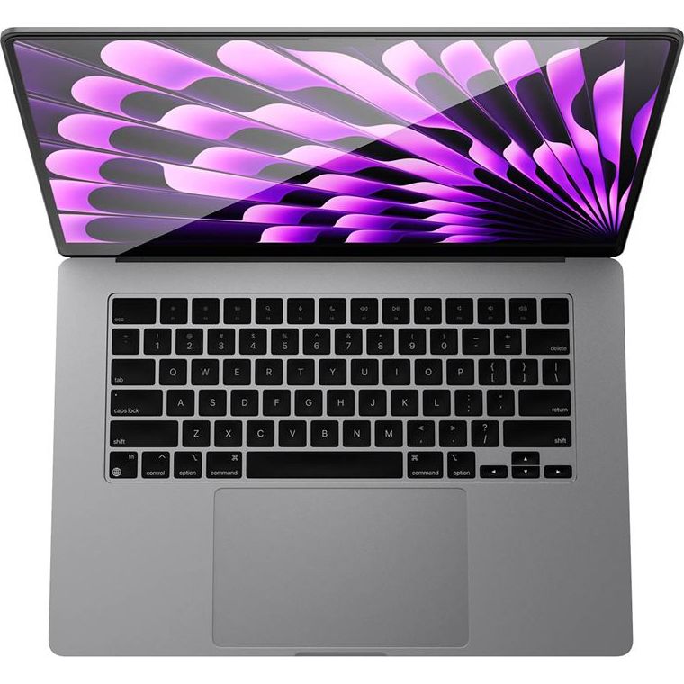 Gehärtetes Glas Spigen Glas.tR Slim für MacBook Air 15.3" M4 / M3 / M2, schwarzer Rahmen