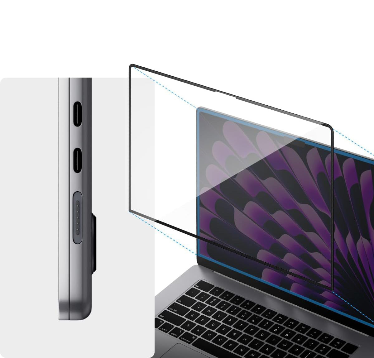 Gehärtetes Glas Spigen Glas.tR Slim für MacBook Air 15.3" M4 / M3 / M2, schwarzer Rahmen