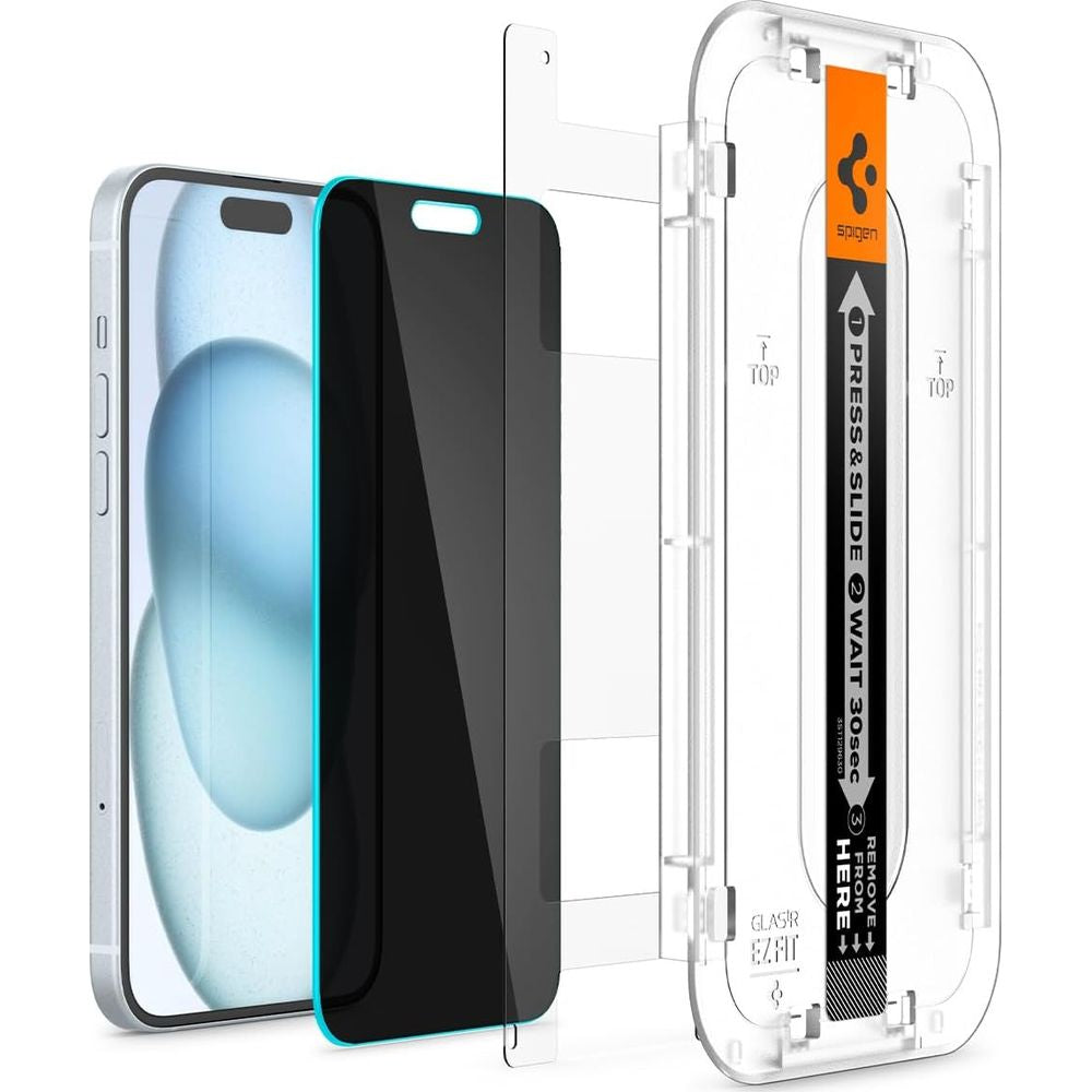 Glas für die Schutzhülle für iPhone 15 / 16, Spigen Glas.tR EZ Fit Privacy 1-Pack