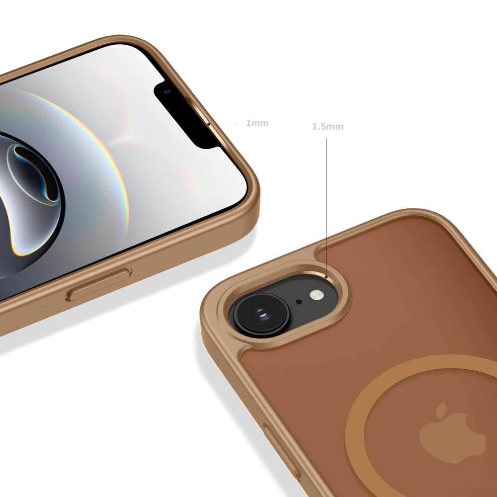 Handyhülle für iPhone 17e / 16e, Tech-Protect BasicMag mit MagSafe, mattes Rauchfarben mit braunem Rahmen