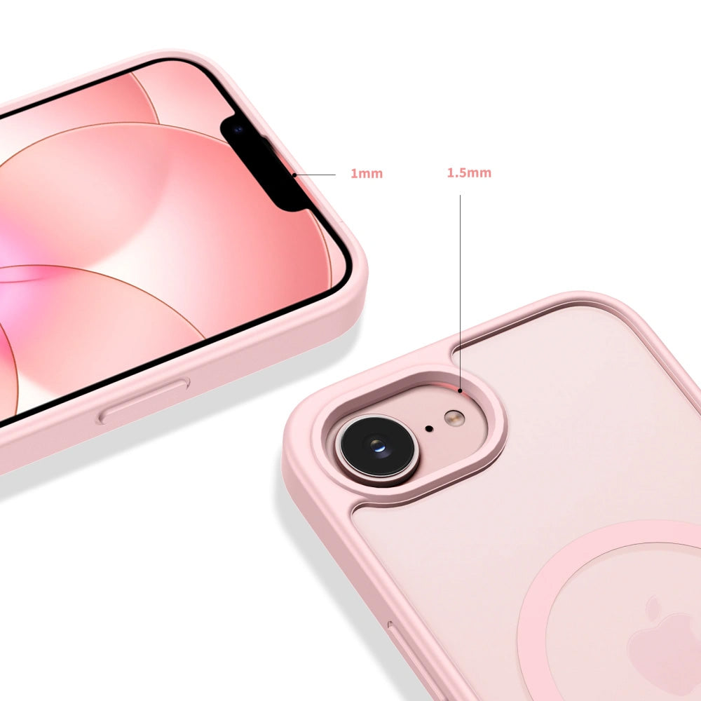 Handyhülle für iPhone 17e / 16e, Tech-Protect BasicMag mit MagSafe, mattes Rauchfarben mit rosa Rahmen