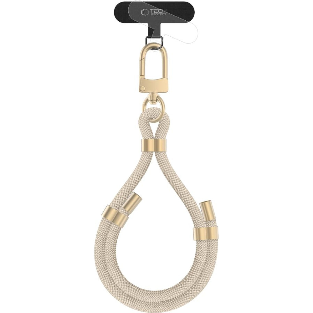Umhängeband für Ihr Handy, Tech-Protect C4S Rope Wrist Strap, Beige mit Goldenen Elementen