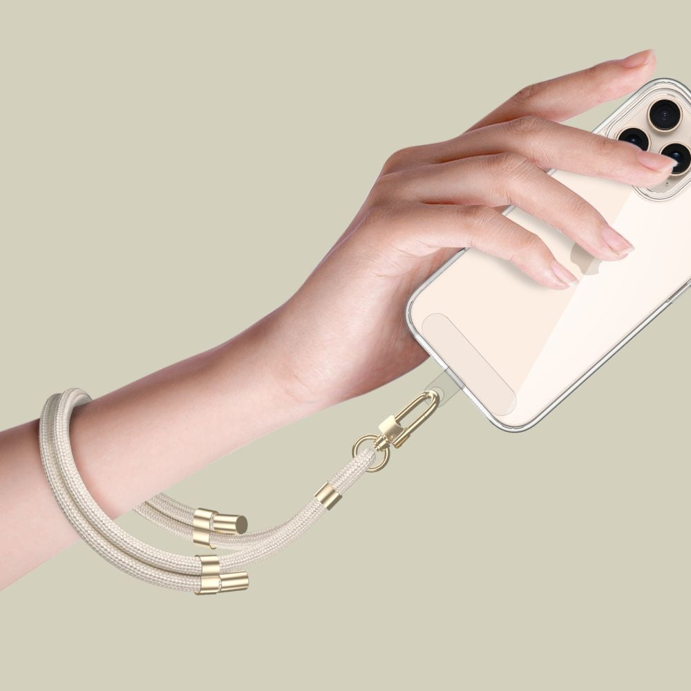 Umhängeband für Ihr Handy, Tech-Protect C4S Rope Wrist Strap, Beige mit Goldenen Elementen