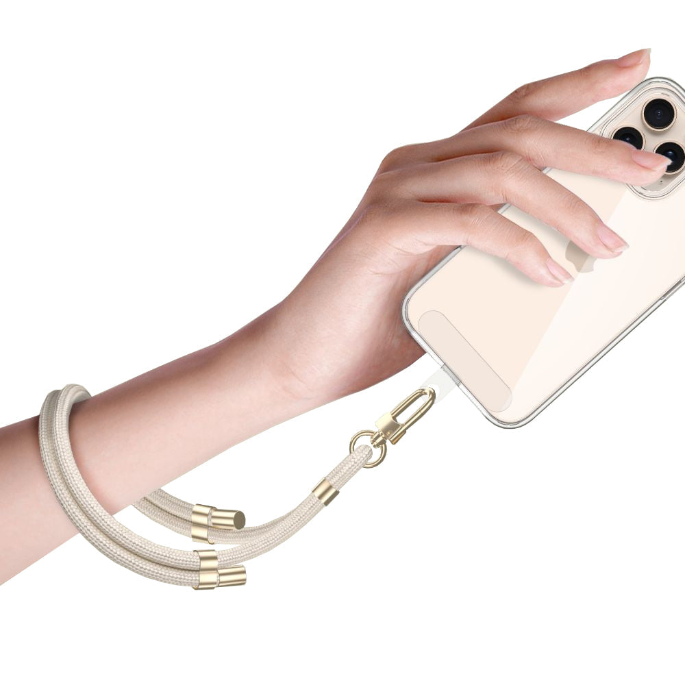 Umhängeband für Ihr Handy, Tech-Protect C4S Rope Wrist Strap, Beige mit Goldenen Elementen